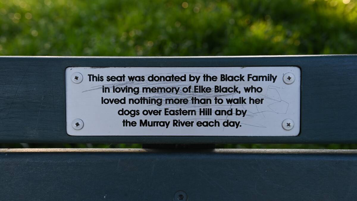 The inscription on the bench which is placed at a high point on the Eastern Hill ridge line facing the Kiewa Valley.