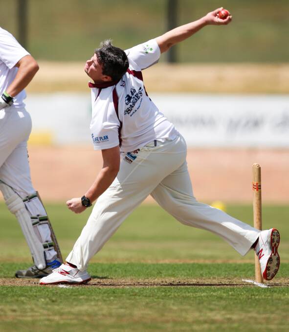 BACK-BREAKING WORK: Dogs fast bowler Byron Hales bowled a whopping 18.3 overs without a change on Saturday. But it helped Wodonga record a thrilling win away to Lavington in Provincial cricket. Pictures: MARK JESSER