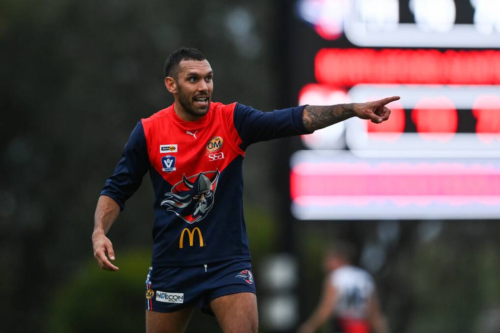 Former AFL player Harley Bennell kicked four goals, including three
in the first 21 minutes, in Wodonga Raiders' first win of the year
against Myrtleford. Picture by Mark Jesser