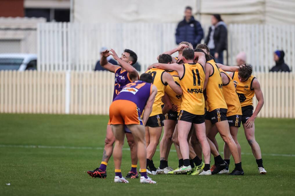 The Ovens and Murray Football League celebrates Dylan Stone's match-winning goal with only 20 seconds left in last year's thriller against Goulburn Valley.