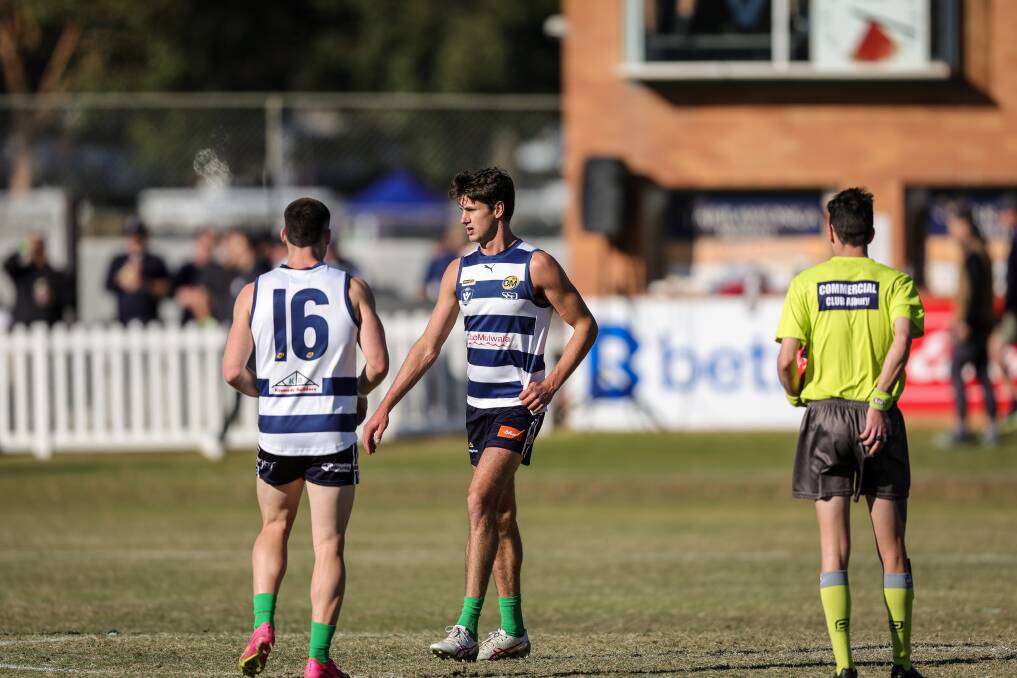 Yarrawonga's Dan Howe (centre) was excellent in the 24-point win over Wangaratta Rovers on Saturday. Picture by James Wiltshire
