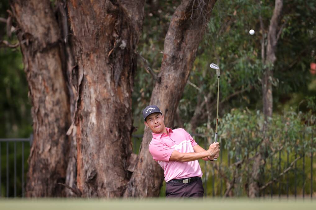 Linus Yip plays a touch shot around the green in the PGA Associate event at Thurgoona. He showed his class with rounds of 69 and 68. Picture by James Wiltshire