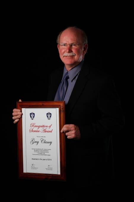 Greg Claney received a Recognition of Service Award from AFL Victoria Country for his dedication to the O and M in September, 2015.