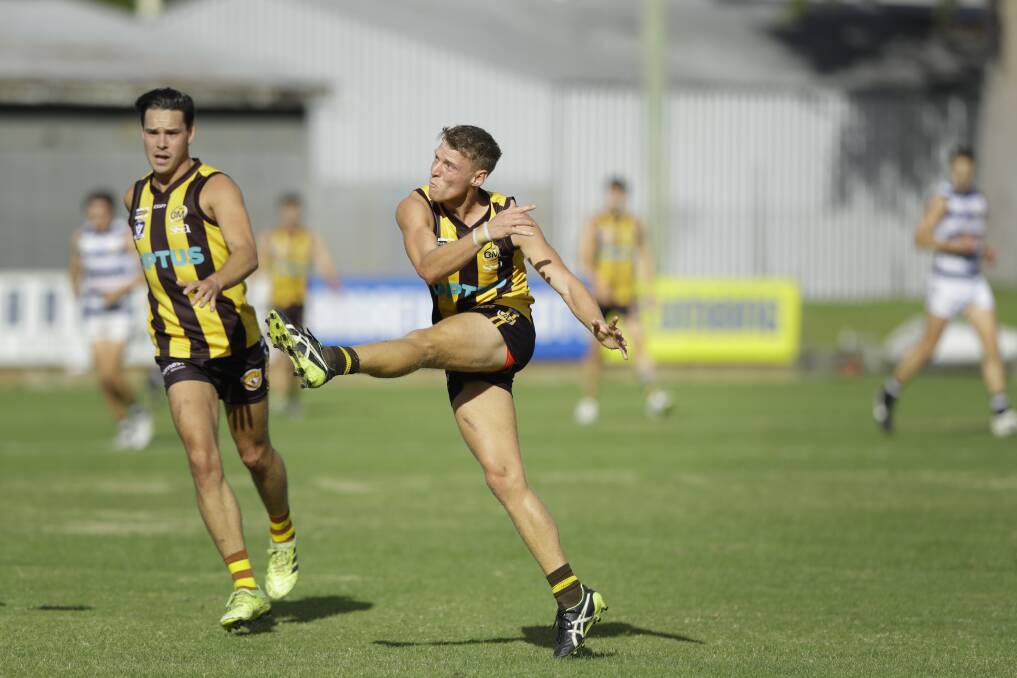 GREAT GAME: Wangaratta Rovers' Jake McQueen has made a major impact since joining the league from Southern Districts in the Northern Territory, kicking three goals against Yarrawonga. Picture: ASH SMITH