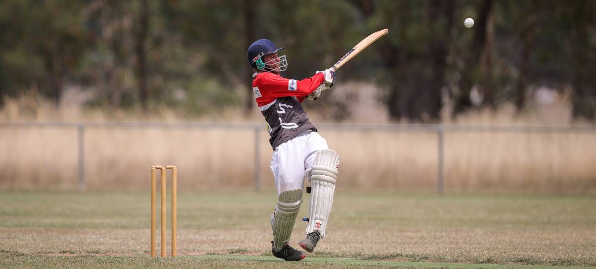 Brock-Burrum's Jordan Schilg adopted an aggressive approach, blasting 29 from only 24 balls in the finals win over Henty. Pictures by James Wiltshire