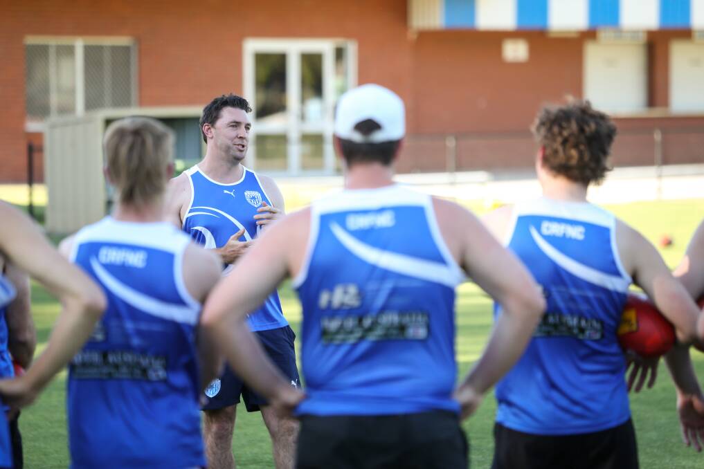 Corowa-Rutherglen returned to training on Monday night after being forced into recess for 2023, with coach Steve Owen taking a group of around 40 for the session. Picture by James Wiltshire