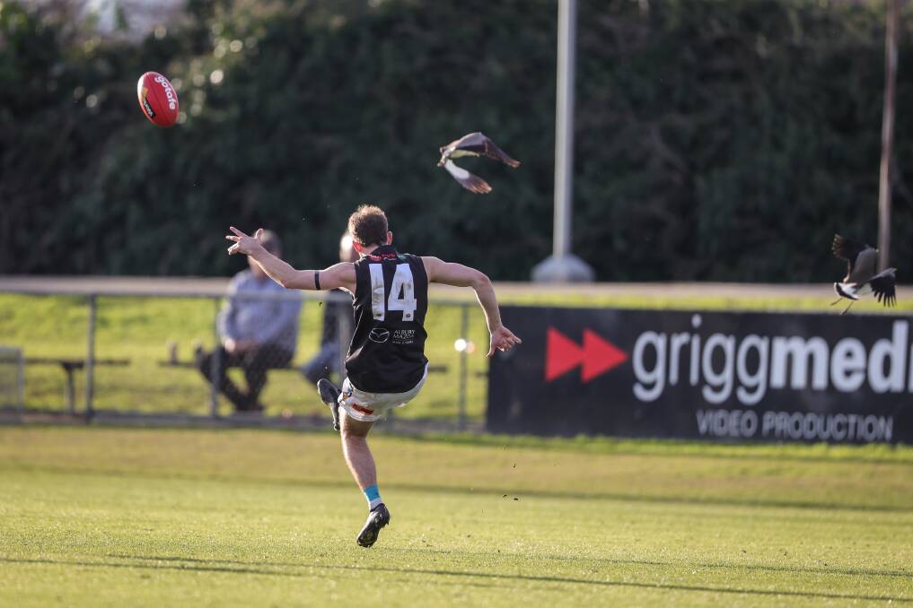 Lavington's Shaun Driscoll kicked this goal late in the final quarter to stem the flow by Wodonga. Picture by James Wiltshire