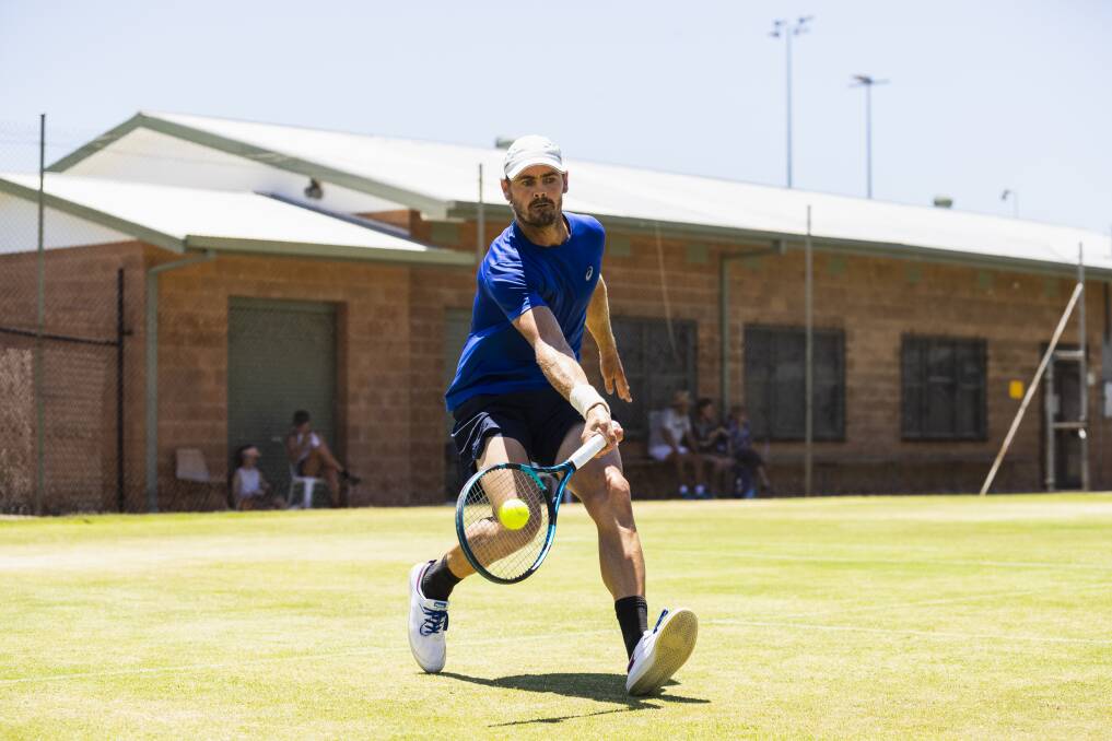 Brendon Moore claimed the Victorian Junior Grasscourt Championships open men's singles final in straights sets on Friday. The match lasted 75 minutes in the heat. Picture by Ash Smith