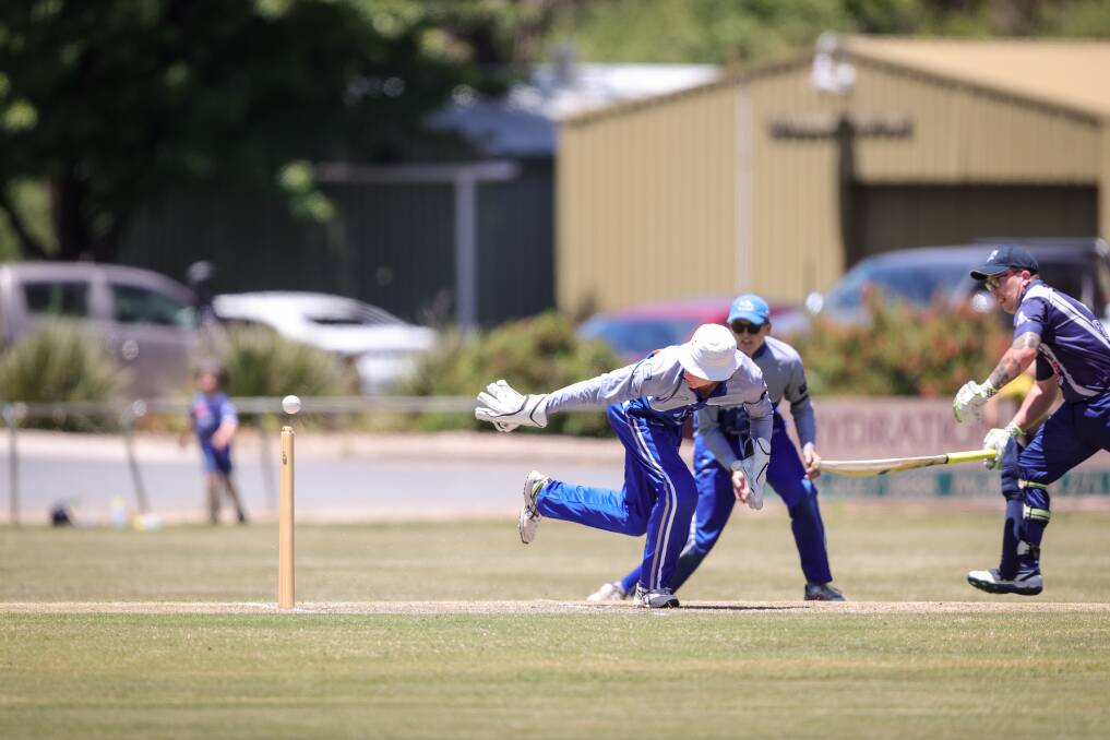 Baranduda's Jayden Barter survives this run out chance against Yackandandah. Picture by James Wiltshire