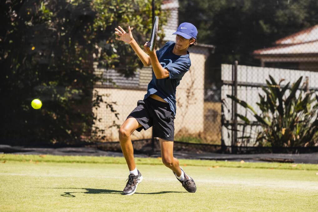 Parth Chitroda, 12, was one of the 300 players to contest the Margaret Court Cup at the Albury Tennis Association. Prior to COVID, the event had 400, but it is bouncing back. Picture by Ash Smith