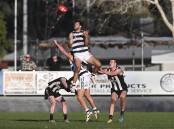 Yarrawonga captain Leigh Masters took a spectacular mark in the final quarter against Wangaratta on Saturday. Picture by Mark Jesser