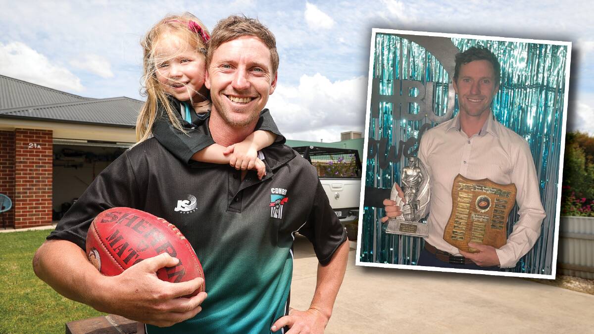 Nathan Rhodes with his daughter, Layla, has won his first best and fairest with CDHBU. Picture by James Wiltshire