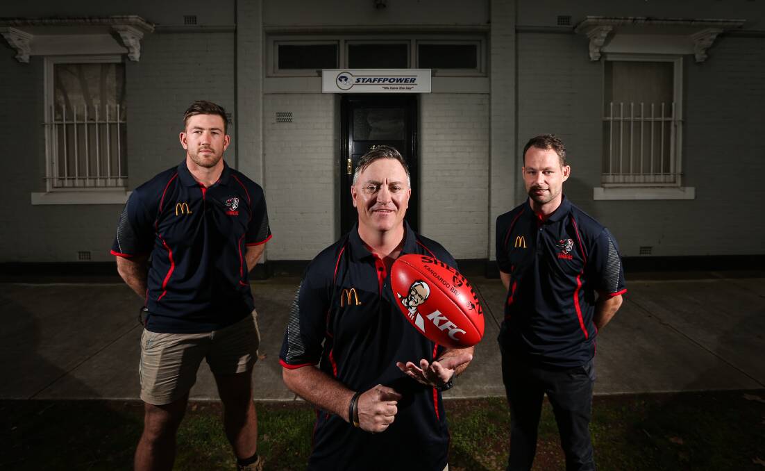 Almond pictured with former players Isaac Muller and Jarrod Hodgkin when he was first appointed coach of Wodonga Raiders.