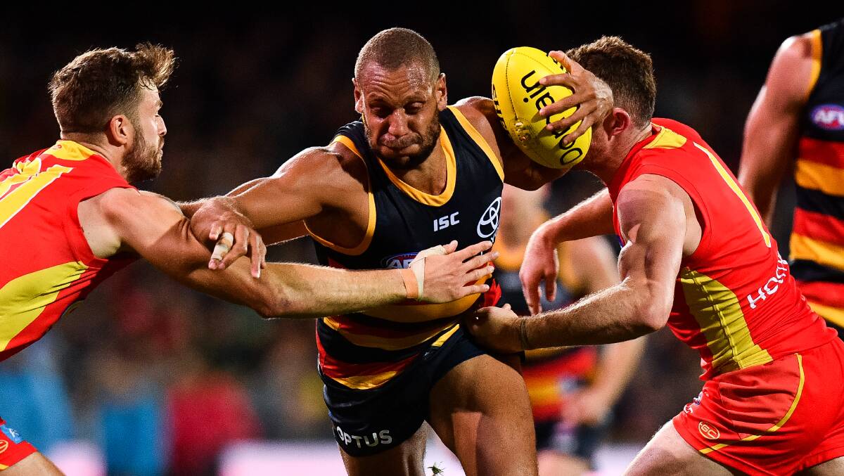 Cam Ellis-Yolmen in action for Adelaide where he played 39 matches before switching clubs and joining the Brisbane Lions. The powerfully built midfielder is 190cm and weighs 100kg. Picture by Getty Images