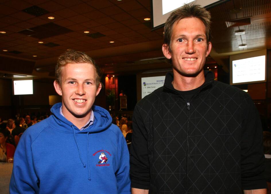 Beechworth co-coach Brayden Carey with Shaun Pritchard at the Barton medal count in 2010.