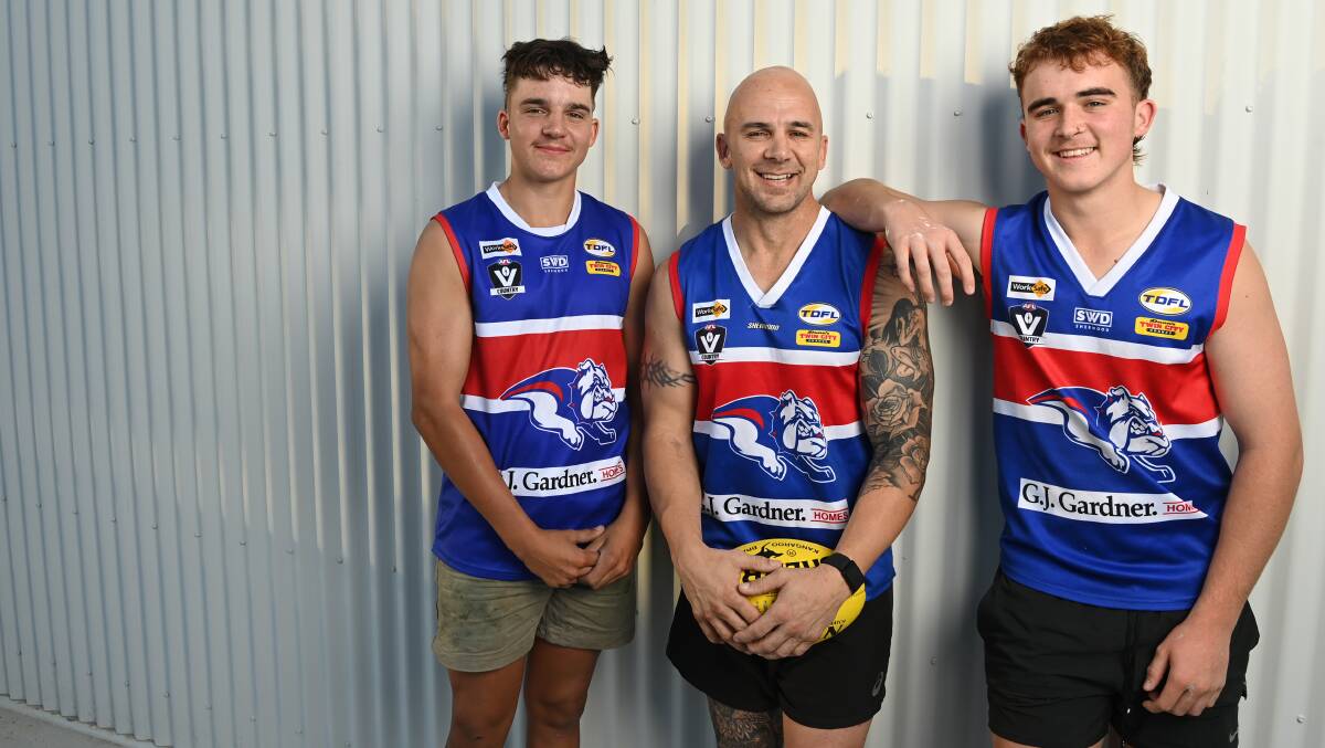 Mason, 18, Daniel and Eli Kannenberg, 16, who played in Thurgoona seniors together for the first time last weekend against flag fancy Beechworth in a cherished moment for the family. Picture by Mark Jesser
