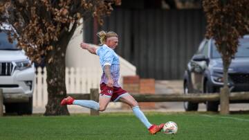 Twin City Wanderers' Matt Hasler scored a double for his side including the equaliser in the 3-3 draw with Albury City. Picture by James Wiltshire