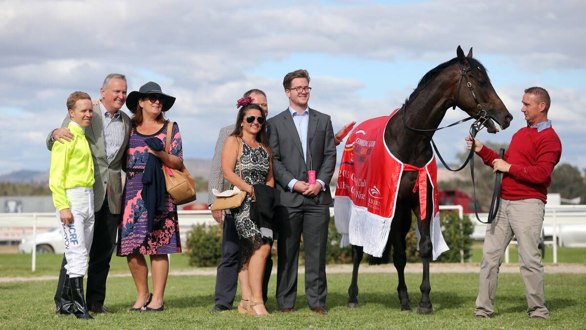 The connections of Kourkam celebrate their Albury Gold Cup win in 2015.