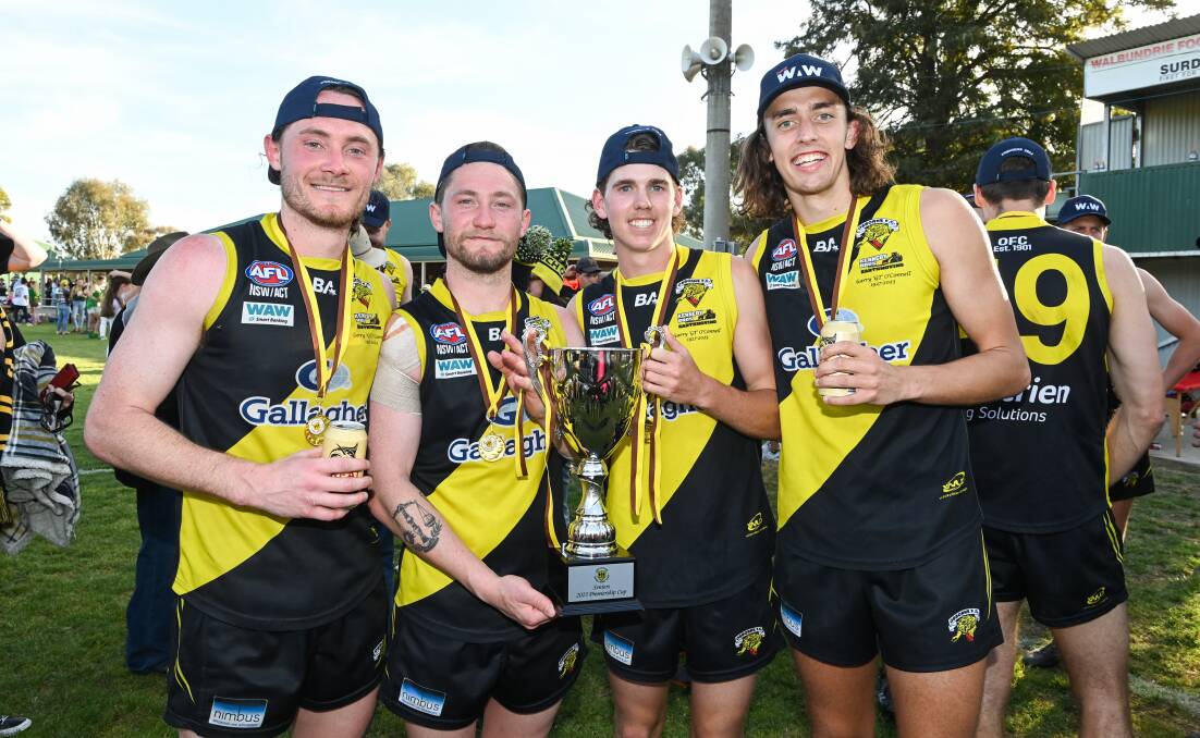 Clancy Galvin (second left) has already won three flags at Tigerland as a 23-year-old.