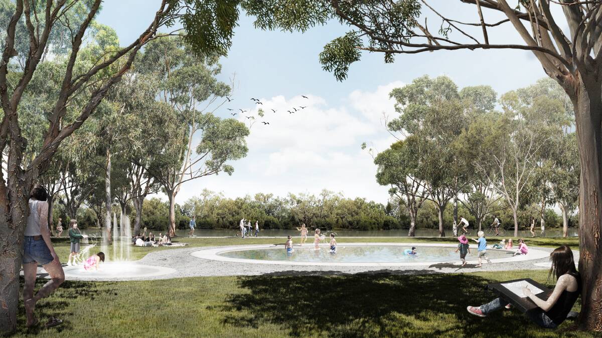 A concept image of what a splash park at Oddies Creek Park in Albury could look like as part of a reviewed Murray River master plan by the city's council. Picture supplied