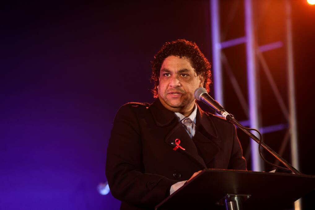 Victoria's commissioner for LGBTIQ+ communities Dr Todd Fernando speaking on the tragic loss of his brother Duane after risking his life to save his best friend at Albury's 11th Winter Solstice at QEII Square on Wednesday, June 21. Picture by James Wiltshire