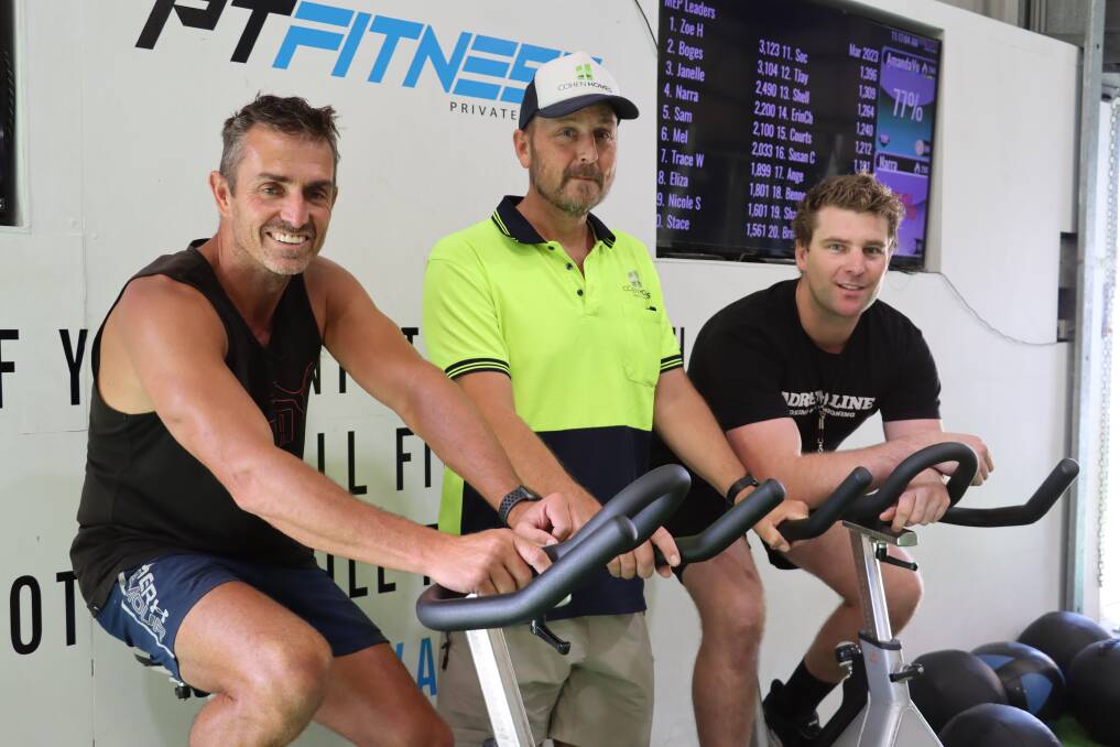 PT Fitness owner Nic Conway, Wodonga councillor Danny Lowe and Adrenaline Boxing and Conditioning owner Stu Wilcox preparing for the 2023 Sunshine Ride. Picture supplied