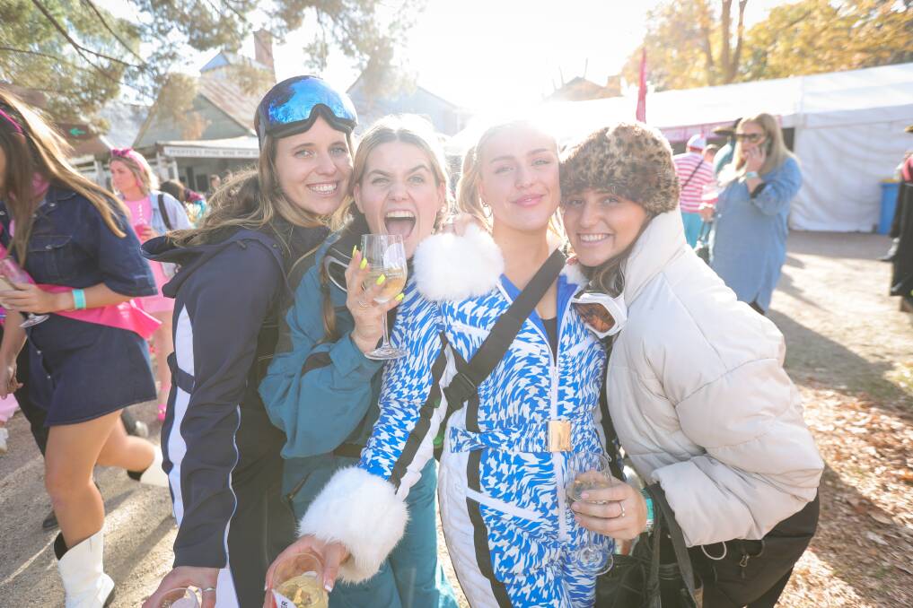 Melbourne's Jem Price and Anna Williams with Yarrawonga's Molly Zanin and Wodonga's Zoe Lopez having a great time at Pfeiffer Wines during the 2024 Roam Rutherglen Winery Walkabout. Picture by James Wiltshire