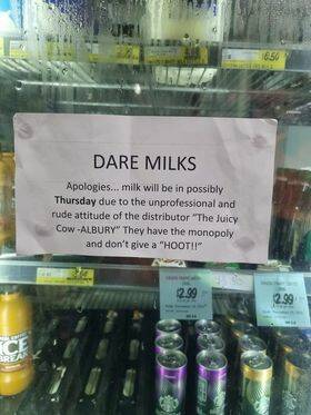 A second sign at Norris Park IGA displayed signs on its milk fridges to explain the absence of a popular variety. Picture supplied