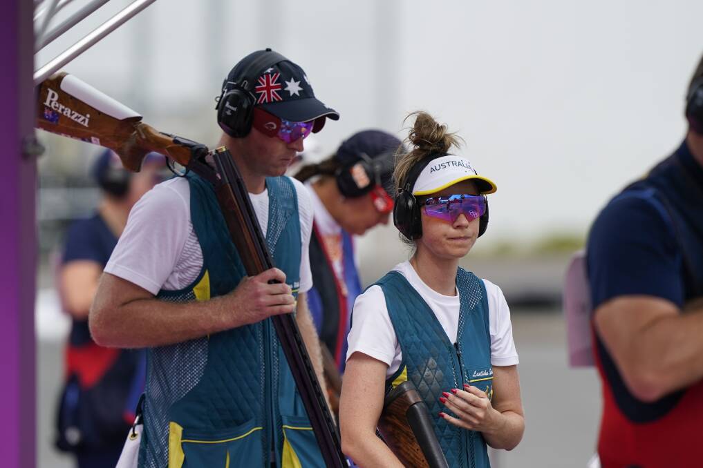 James Willett and Laetisha Scanlan missed out on the medals in the mixed team trap at the Tokyo 2020 Olympics. Picture by AP