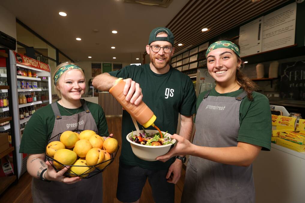 Greenstreat Albury manager Zach Barrie, with staff members Charli Heriot and Sarah Primerano, are excited to learn the popular eatery will branch into Melbourne by the end of the year. Picture by James Wiltshire