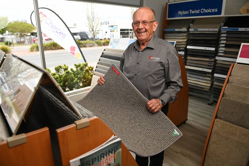 Choices Flooring Wodonga sales representative Les Schmutter has been in the Border flooring industry for 50 years and in retail for more than six decades and is showing no signs of slowing down. Picture by Mark Jesser