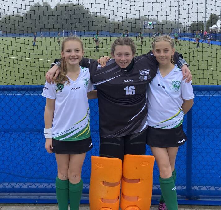 THREE'S A CROWD: North East Knights' under-13s Jasmine Poulton, Isabelle Anstis and Grace Brown are at the Junior Country Championships in Bendigo.