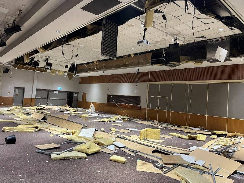 A big clean-up was required after a large part of the Albury Entertainment Centre ceiling gave way on June 5. Picture supplied