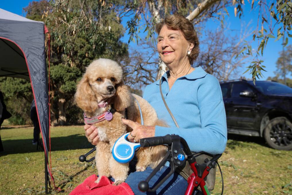 Wodonga's Thelma Cowie with her Miniature Poodle, Milly, enjoyed their first time at the RSPCA Million Paws Walk at Albury's Hovell Tree Park on Sunday, May 26. Picture by James Wiltshire