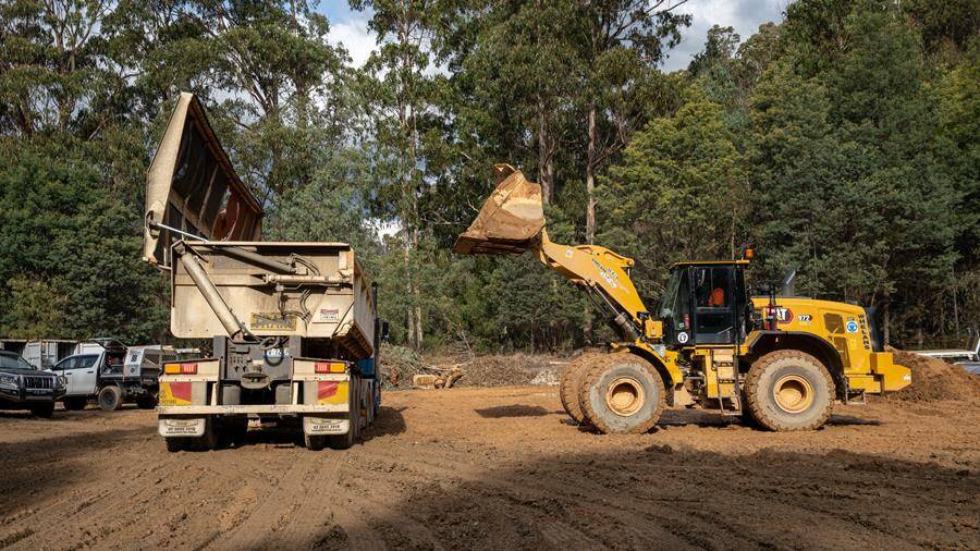 Crews have moved more than 70 truck loads of material each day and cut into the hill to enable one lane access on Bogong High Plains Road. Picture supplied
