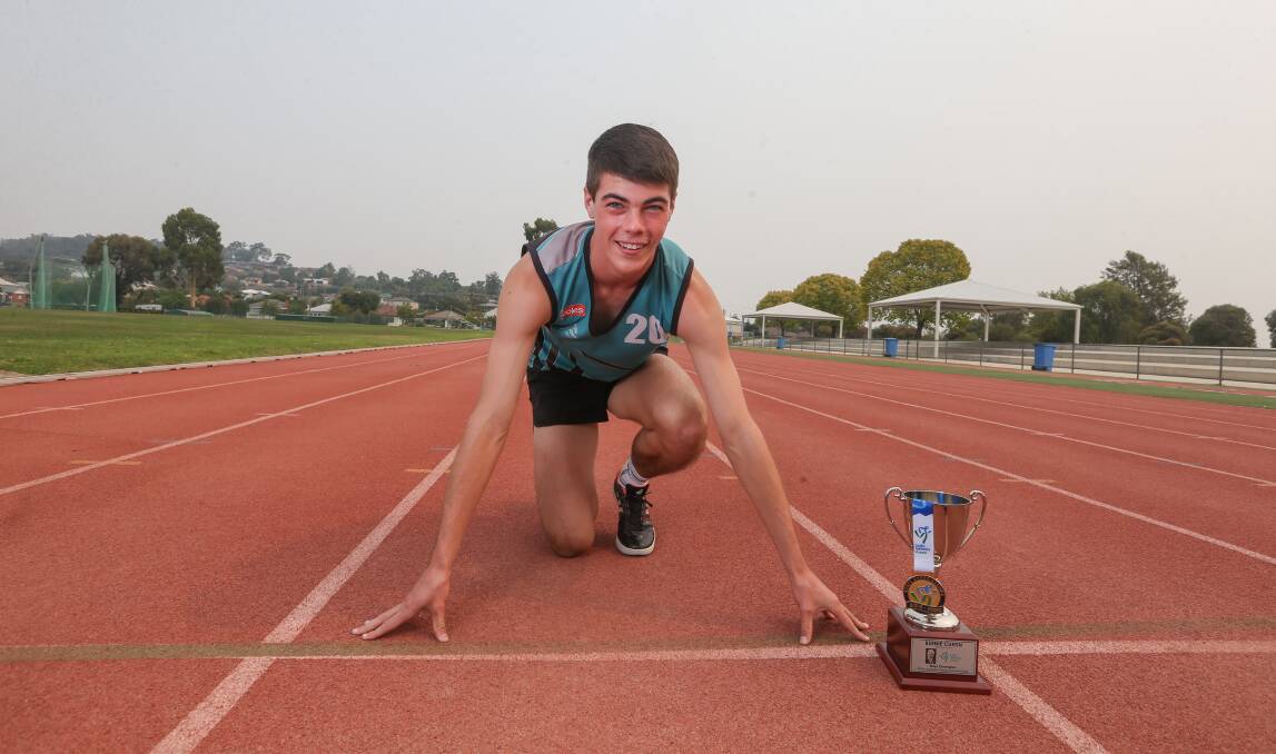MASSIVE EFFORT: Albury's Lachlan Carty, who represents Wangaratta Little Athletics, took home gold in the under-16 boys Little Athletics Victoria State Combined Events Championship in Melbourne. Picture: TARA TREWHELLA