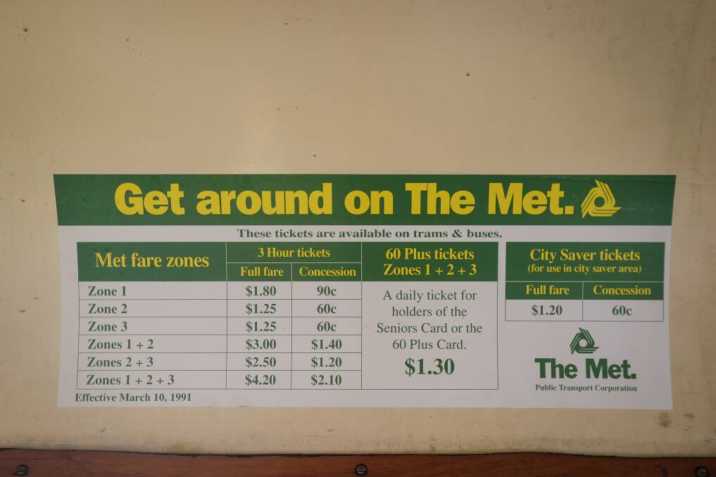 Signage from 1991 displaying fare prices for the tram. Picture by James Wiltshire