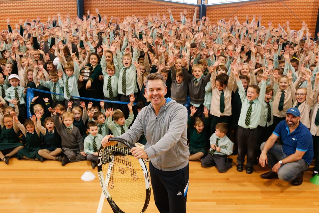 FLASHBACK: Todd Woodbridge visited students at Albury's St Patrick's Parish School in 2017 and will return to the Border in January to play in the Margaret Court Cup.