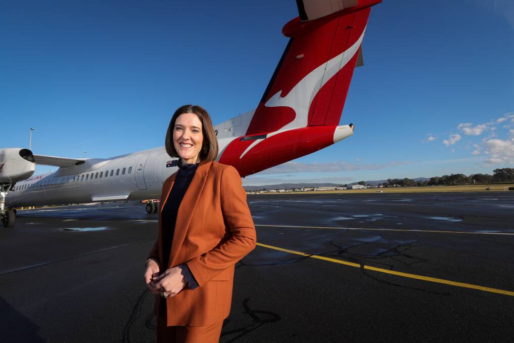 QantasLink chief executive Rachel Yangoyan was at Albury airport on Tuesday, June 25, to announce the addition of bigger aircraft to its regional fleet. Picture by James Wiltshire
