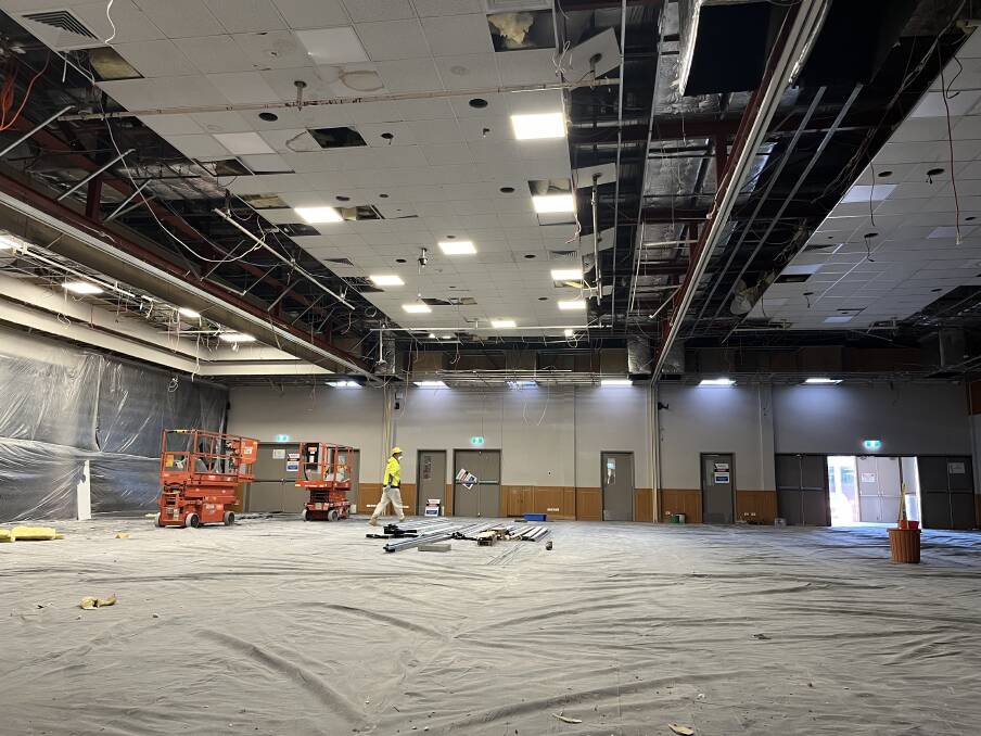 Work has begun on the repair of the Albury Entertainment Centre banquet hall ceiling after a large section of it collapsed on June 5. Picture supplied