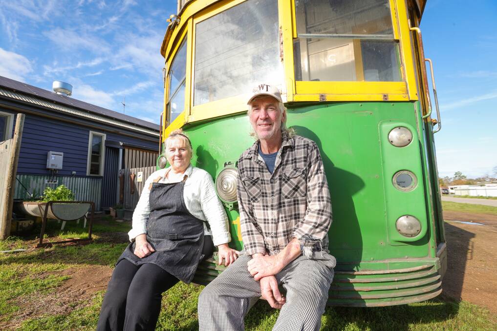 Howlong's Tracey Dutton and Dale Booth are excited to start a new business inside a decommissioned Melbourne tram. Pictures by James Wiltshire