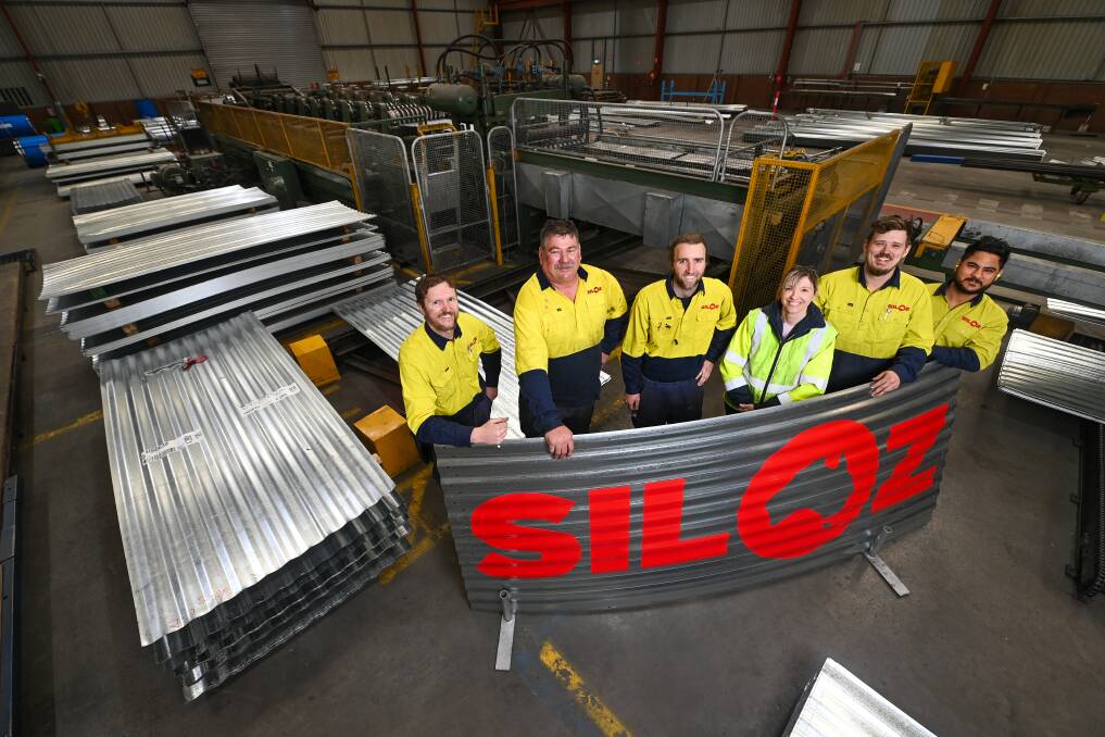 SilOz staff Trevor Dole, Dave Schrimer, Ben Bullivant, general manager Krystal Storey, Mason Bishop and Gurpreet Brar are excited to continue a strong history of manufacturing at Jindera. Picture by Mark Jesser