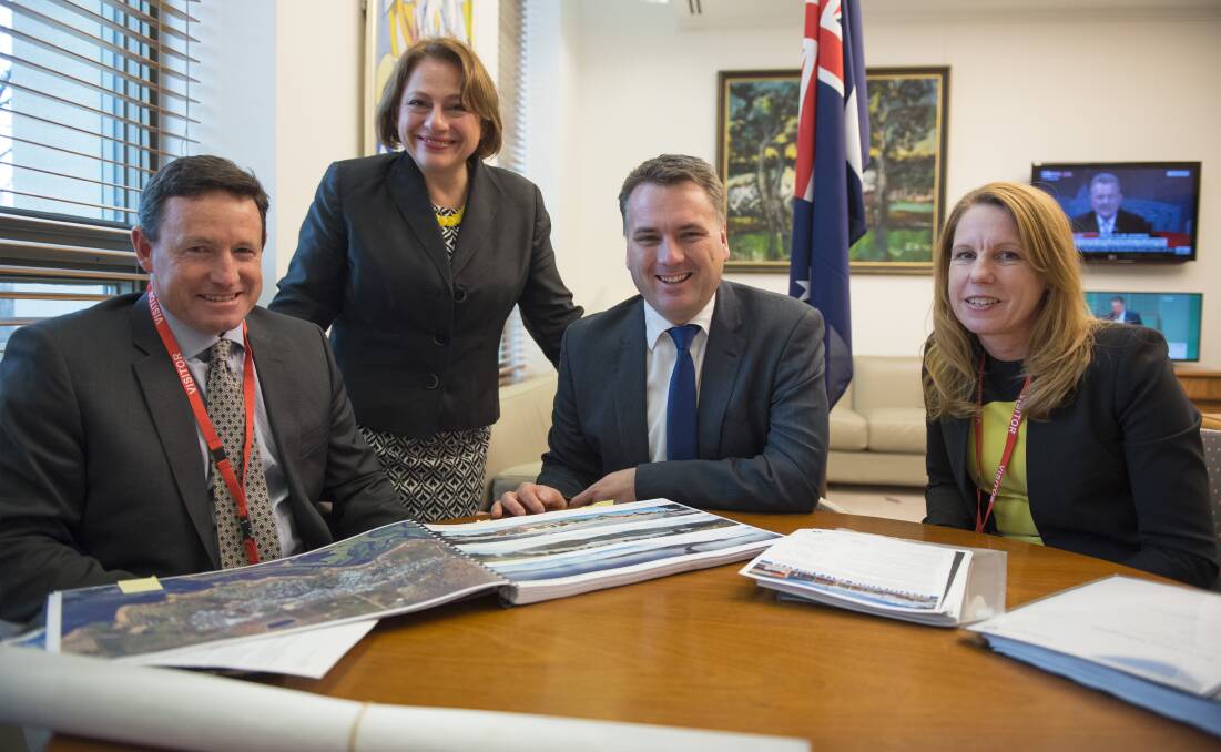 SPECIAL GUESTS: Towong mayor David Wortmann, Sophie Mirabella, MP Jamie Briggs and Towong Shire CEO Juliana Phelps in Canberra. 