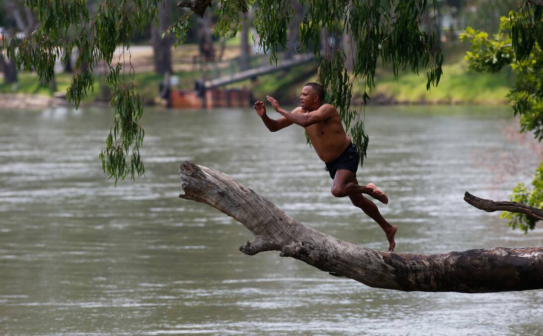 LEAP OF FAITH: The unpredictability of the Murray river, including hidden logs and snags, makes jumping off trees and bridges extremely hazardous, warns NSW Roads and Maritime Services and Border Rescue. Picture: MARK JESSER
