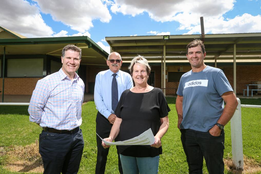 VISION: Albury MP Justin Clancy and Greater Hume Council general manager Steve Pinnuck were shown latest ideas for the Burrumbuttock grounds, by committee members Janice Whitty and Ash Lindner. Picture: JAMES WILTSHIRE