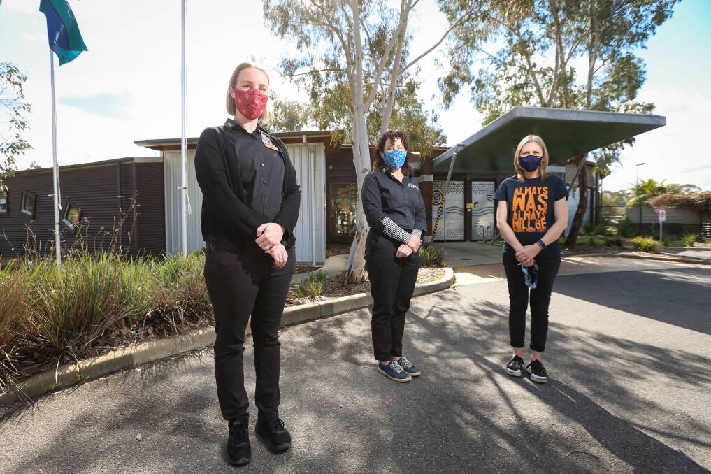 NEED CLARITY: AWAHS clinical manager Lauren Blatchford is trying to extend the service's permit exemptions so her child and family health nurses, Nicole Rootsey and Paula Harrison, can see mums and bubs. Picture: JAMES WILTSHIRE