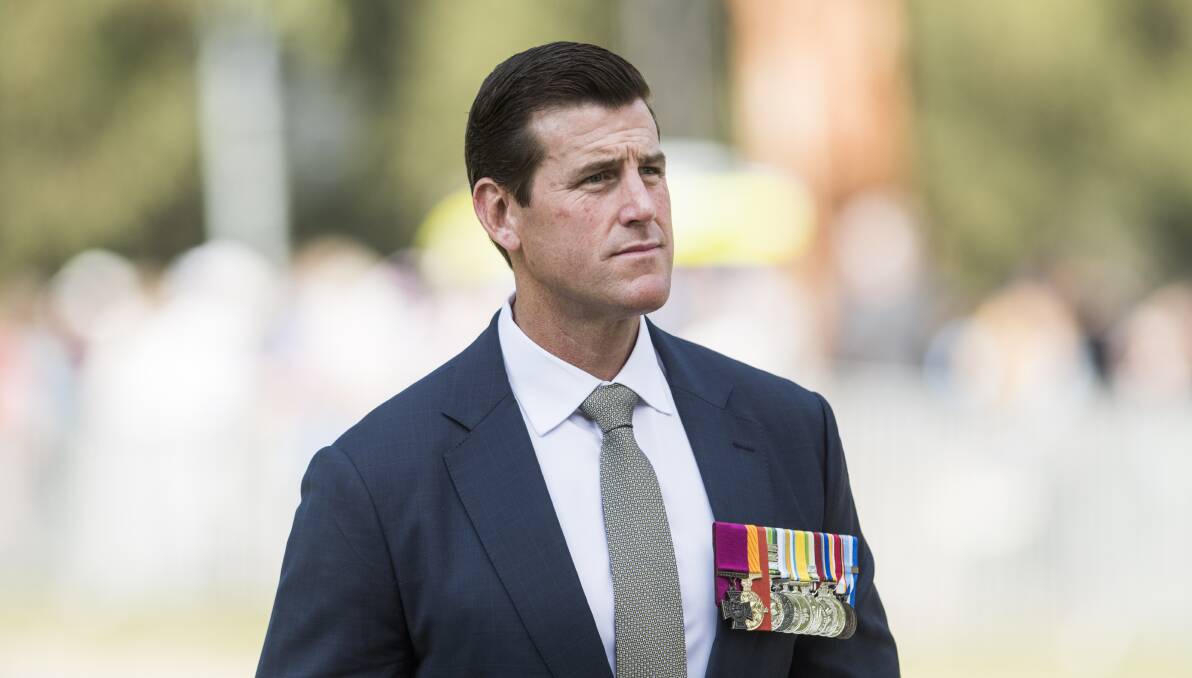 Ben Roberts Smith leads the Anzac Day march in Canberra in 2019. Picture by Dion Georgopoulos
