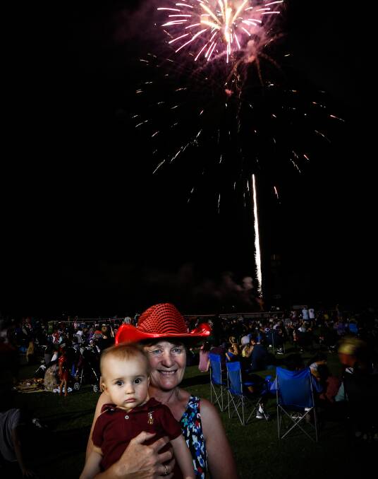 HIGH IN THE SKY: Sue Josipoic from Wodonga and grandson Archie Rossato, 9 months, from Myrtleford enjoyed the show.