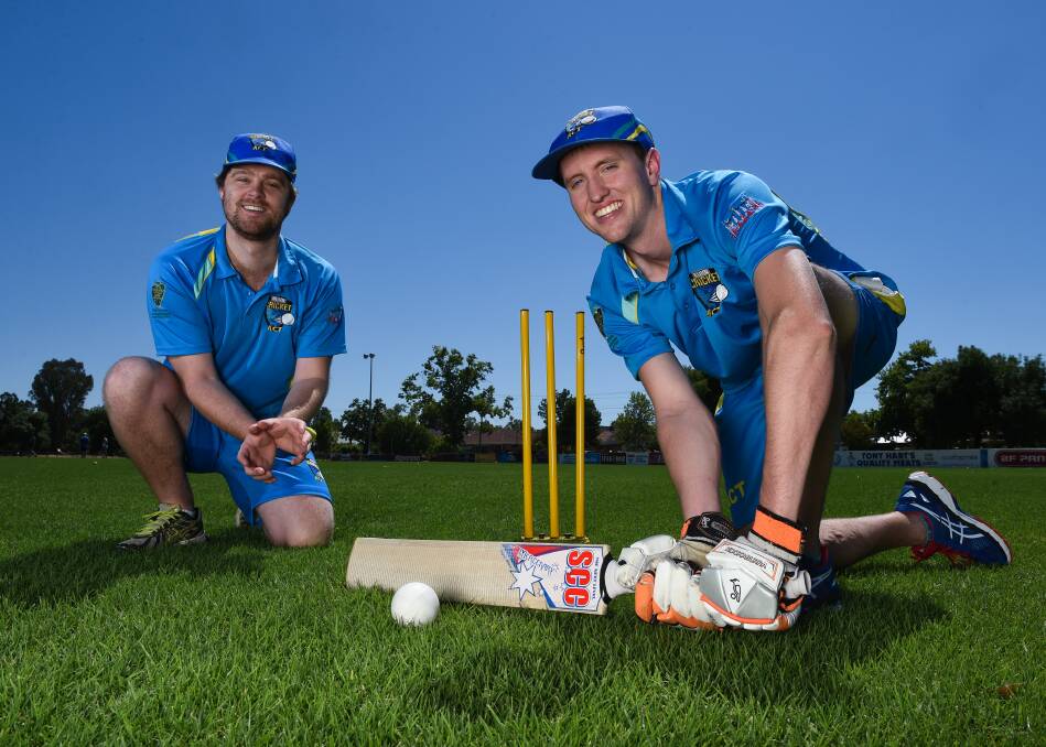  SWEEP SHOT: Joshua Campbell and Mike Hamilton training at Bilson Park for the Australian Blind Cricket Championships. Picture: MARK JESSER