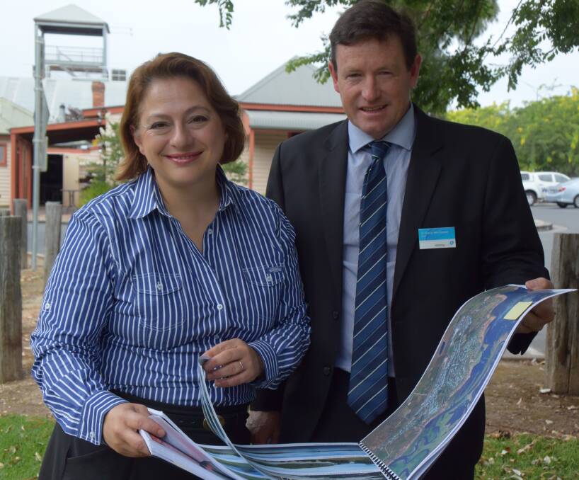 CASH SPLASH: Towong Shire mayor David Wortmann and Indi Liberal candidate Sophie Mirabella after the council received $2.65 million for Destination Tallangatta project. Picture: DAVID JOHNSTON